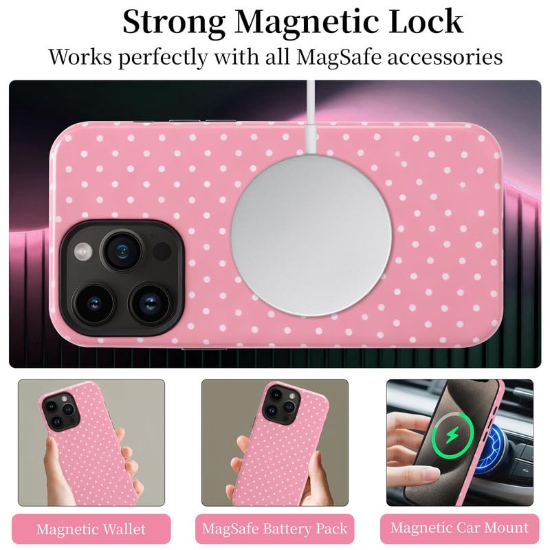 Coque iPhone 13 Pro rose à pois compatible MagSafe en TPU et PC - 4