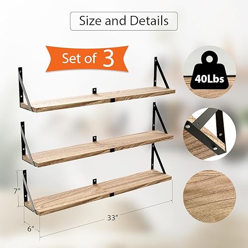 Miniatura 3 de Estantes clásicos para guardería, juego de 2 estantes flotantes de madera natural para habitación de los niños, estantes de pared para decoración de