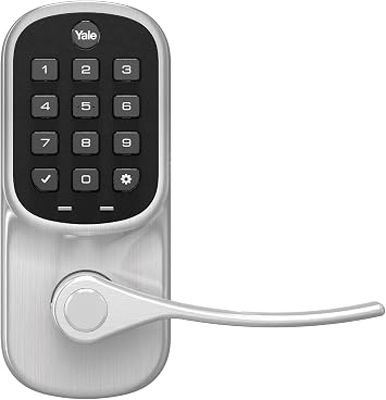 Yale | LiftMaster Smart Lock with Keypad Lever - Works with myQ App & Key by Amazon in-Garage Delivery when paired with Smart Garage Hub sold separately, Satin Nickel