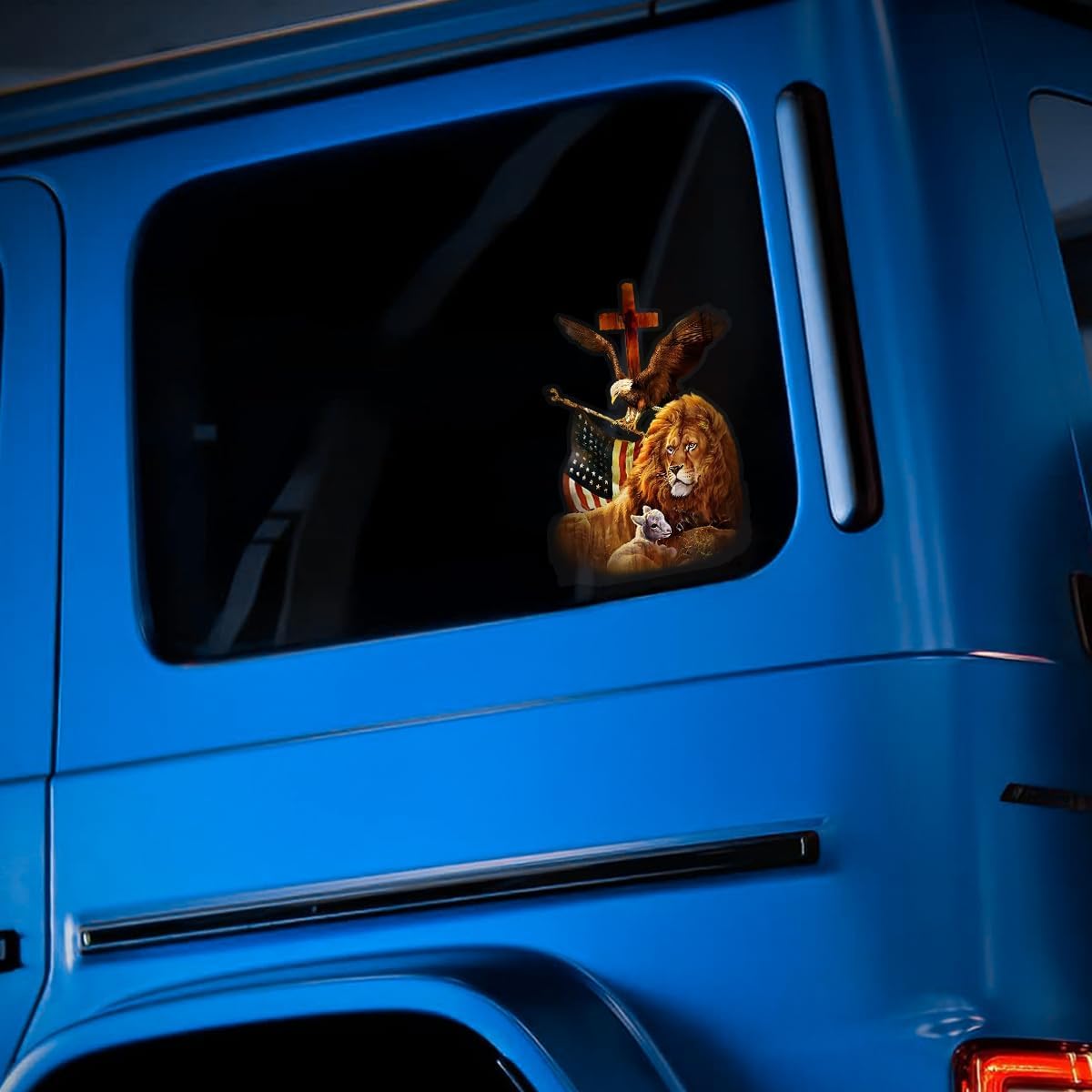 Premium Lion Family Car Sticker with Jesus Cross & Eagle Holding American Flag – Durable & Waterproof Vinyl Decal for Car Window – Christian Gift for Jesus Believers – 9 x 6 Inches - Image 7