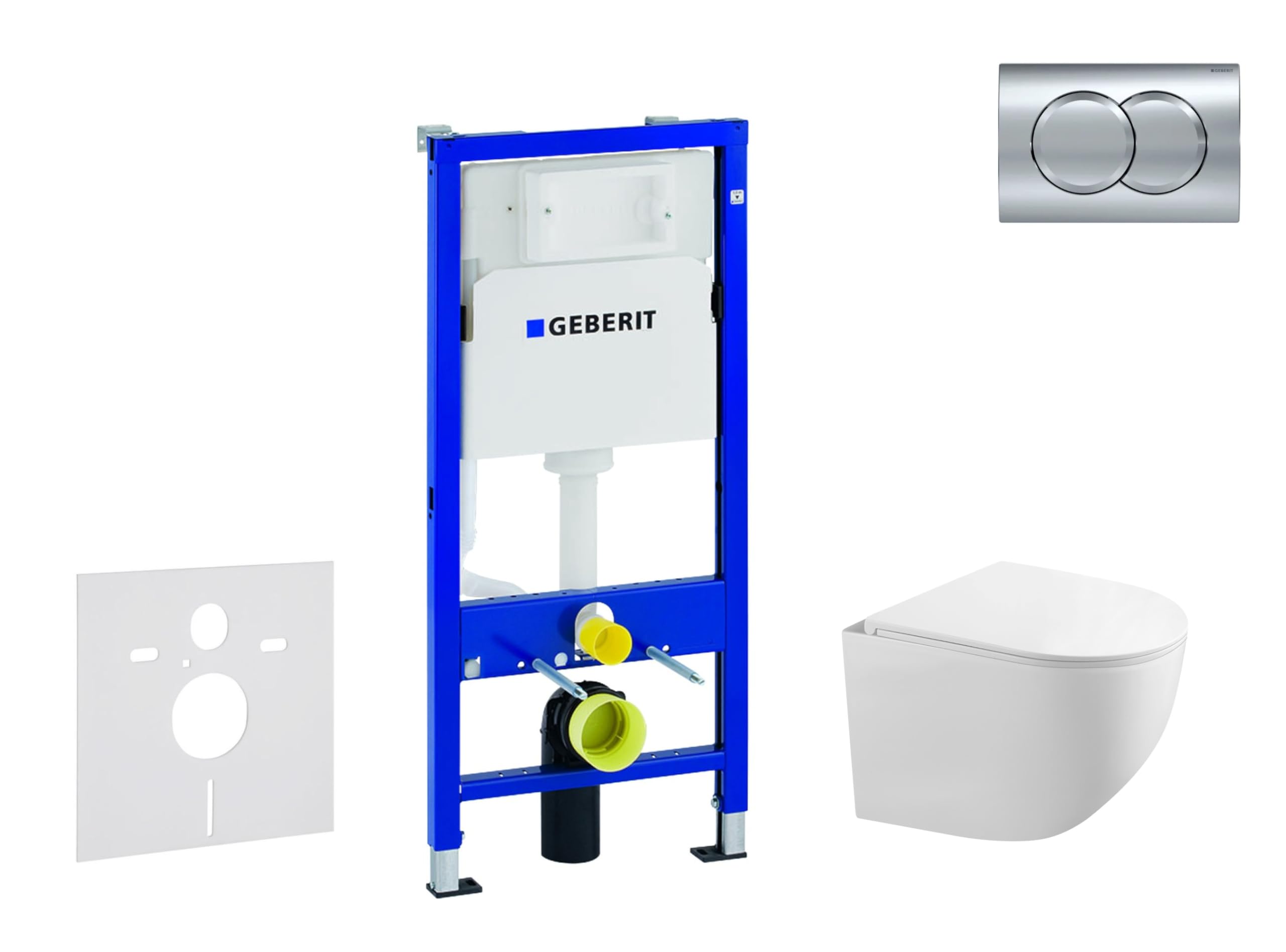 Geberit Duofix SANI11CA1130 - Set de inodoro Gaia con asiento de cierre suave y placa de accionamiento Delta01, cromo brillante