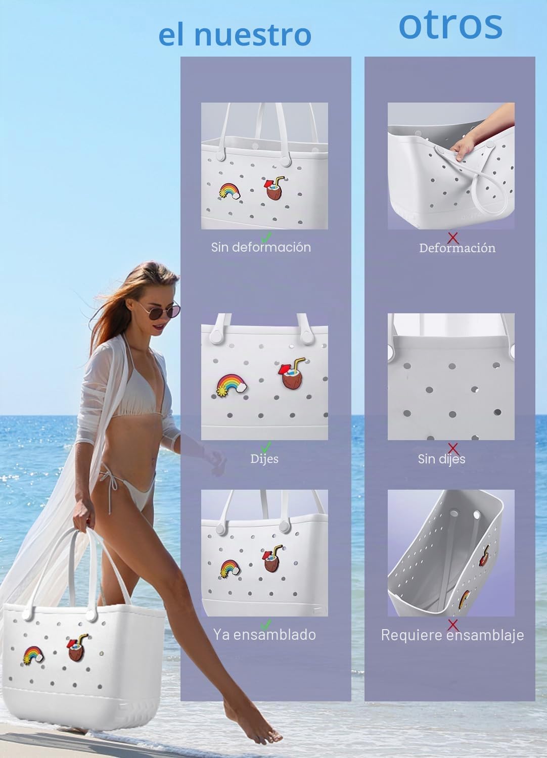 Bolsa de playa de goma, bolsa de viaje impermeable para mujer, lavable, bolsa de mano para deportes, playa, mercado, piscina