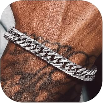 Bandmax Cuban Chain Bracelets for Men Women, Stainless Steel/Black/Gold Plated Hip Hop Chunky Miami Curb Link Wristlet Bracelet Gift for Son Grandson Husband Father