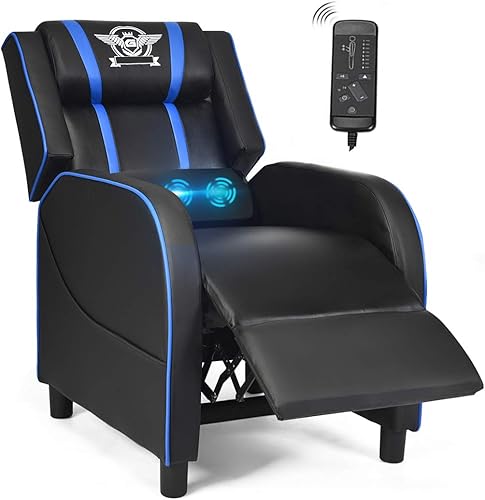 Miniatura 11 de POWERSTONE Silla reclinable para juegos, sillas reclinables para adultos, sofá ergonómico de cuero con reposapiés, soporte lumbar, reposacabezas y