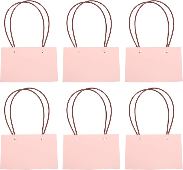 Cabilock 6pcs Pink Gift Bags Bouquet Gift Bags Kraft Flower Bags with Long Handles Christmas Candy Tote Bags Florist Packaging Box for Valentines' Day Wedding Holiday