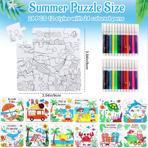 24Set Summer Arts & Crafts for Kids Adults Bulk, Hawaiian Summer Activity DIY Puzzle Kit with Beach Tropical Palm Tree, Luau Ocean Theme Painting for Classroom Party Favors Gift Coloring Game Supplies by ERTIUANIO - Image 2