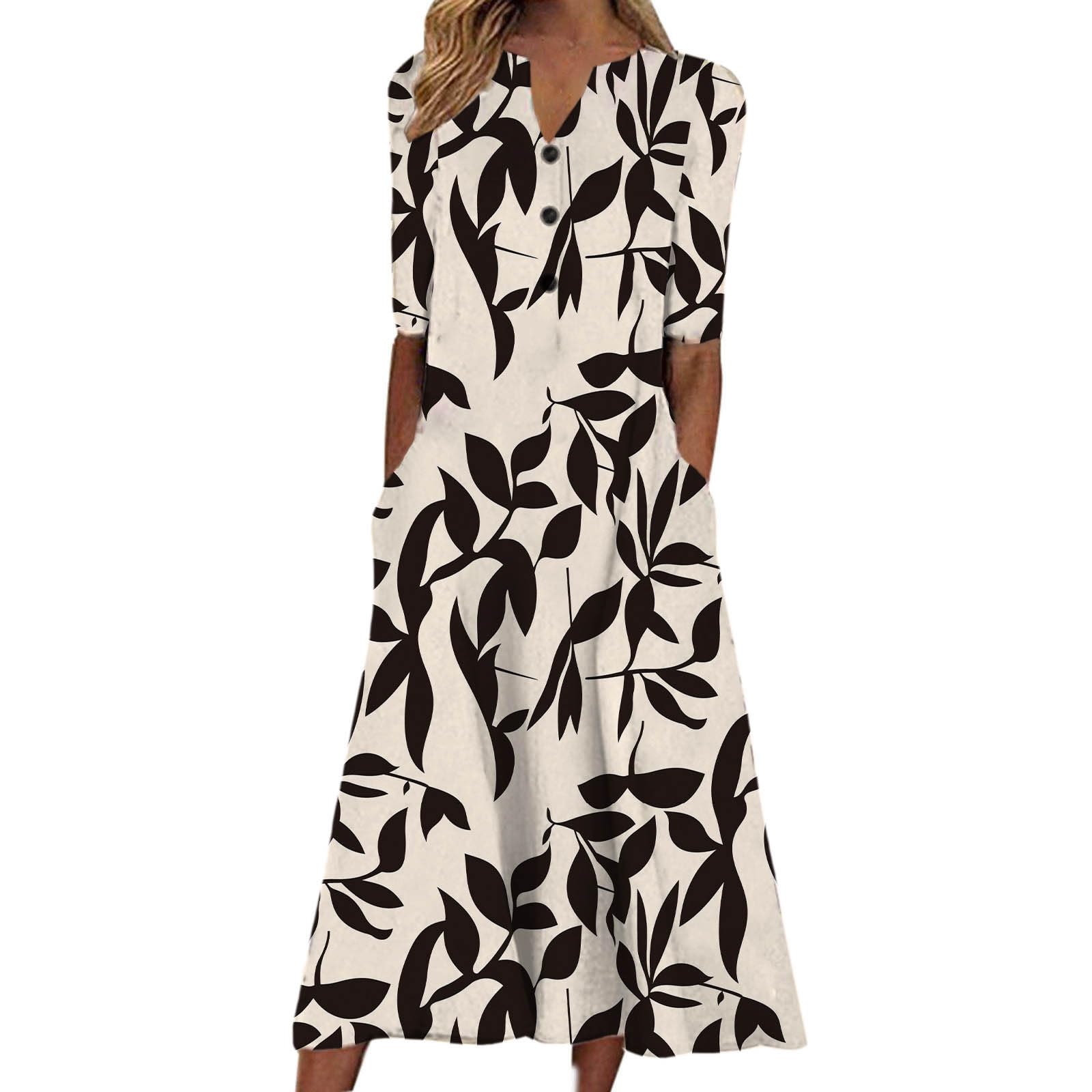 Sdwingk Womens Summer Dresses V Neck Floral Printed Midi Dress Casual Short Sleeve Dresses Trendy Flowy Vacation Sundresses