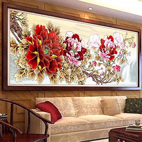 Fai da Te Kit per Pittura Diamante 5D Bella peonia Diamond Painting Grandi Completo Adulti Bambini Cristallo Strass Ricamo Punto Croce per la Decor della Parete di Casa Regalo -70x210cm/28x84in