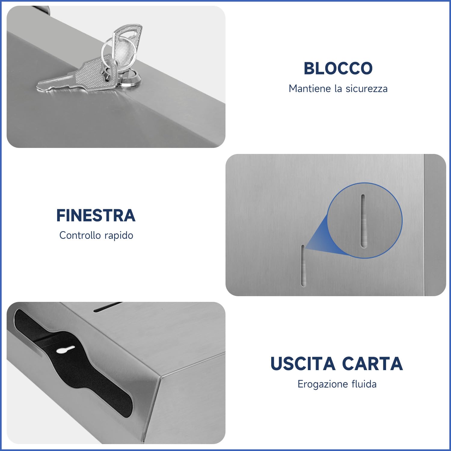 AIKE 400 Fogli Distributore di Asciugamani di Carta Commerciale in Acciaio Inox a Muro con Blocco AK5181 (H2 & Z-Fold Formato Carta Piegata 27 x 10 cm O Più Piccolo)