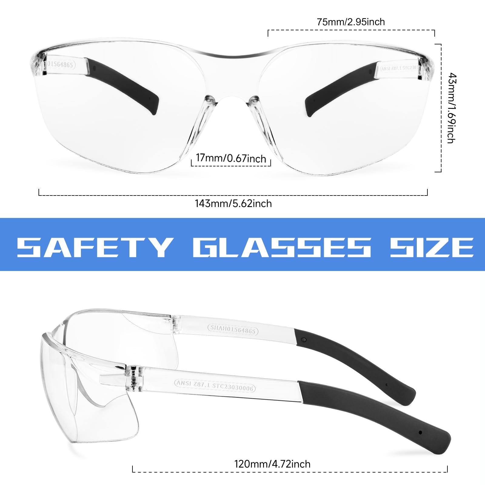 AOOFFIV Safety Glasses Bulk of 100,ANSI Z87.1 Eye Protection Goggles with Scratch and Impact Resistant for Construction and Laboratory