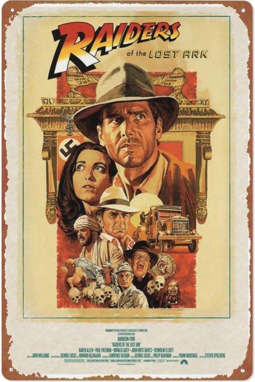 Raiders of the Lost Ark Metal Tin Sign Vintage Wall Art Decoration Living Room Bathroom Kitchen Movie Poster Decor 8 * 12 Inches