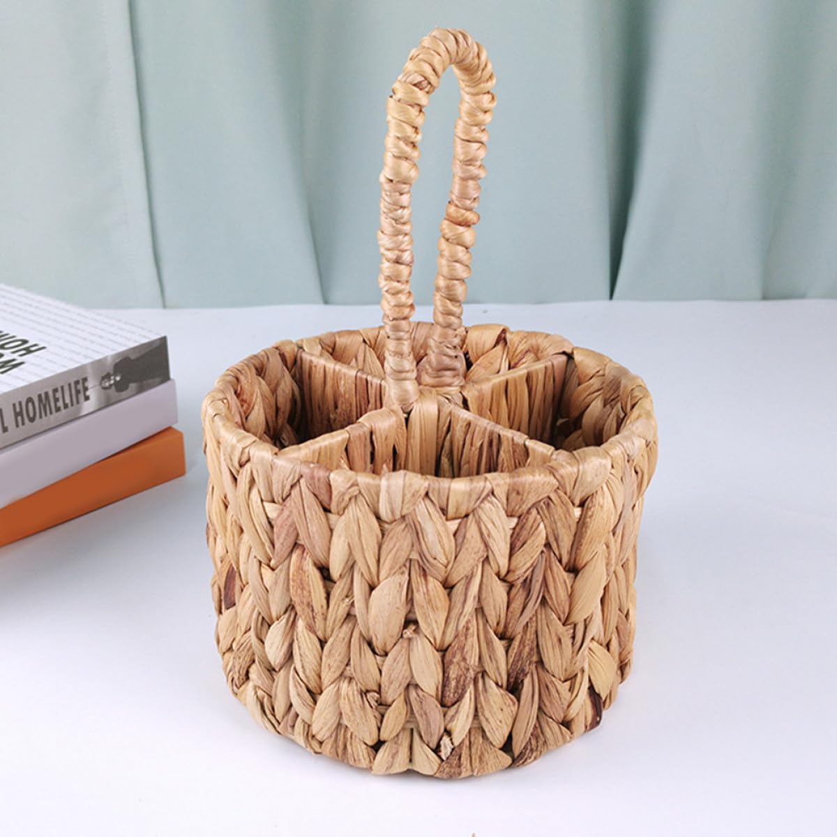 Zerodeko Cesto Intrecciato Floreale Multiuso in Materiale Naturale Porta Posate e Oggetti con Manico Decorazione Elegante per Casa e Cucina