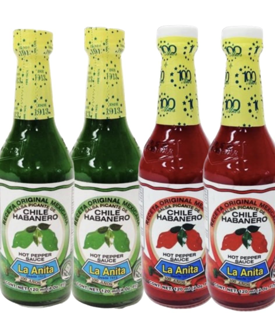 La Anita Chile Habanero Green & Red Hot Pepper Sauce, 4oz Pack of 4