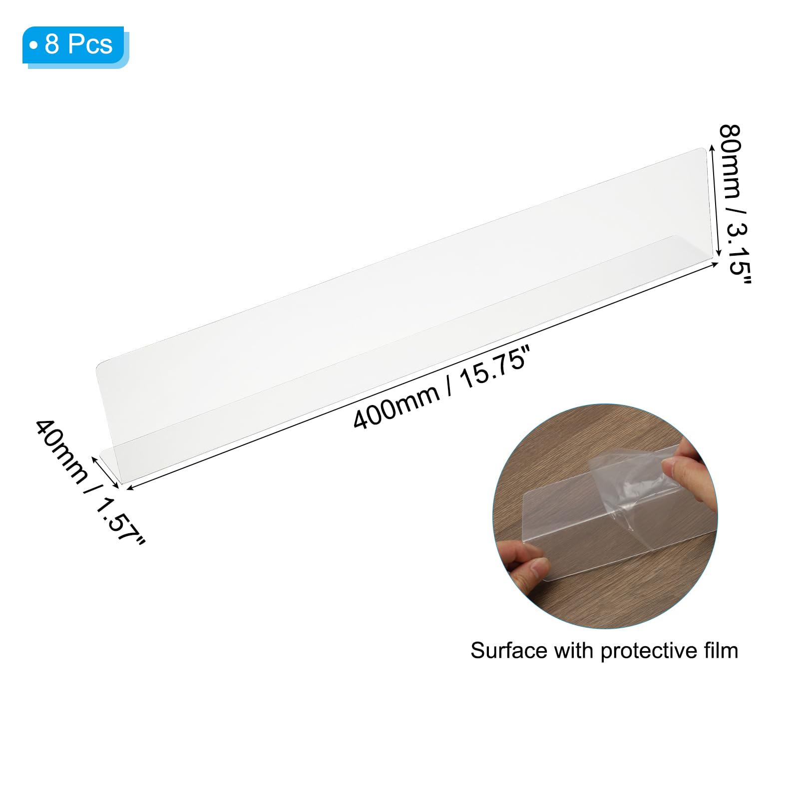 PATIKIL 8 Pack Shelf Dividers for Closet Organization 15.8x1.6x3.2 Acrylic Closets Separator Kitchen Cabinet Shelves Under Bed Blocker for Bedroom Kitchen Office Clear - Image 2