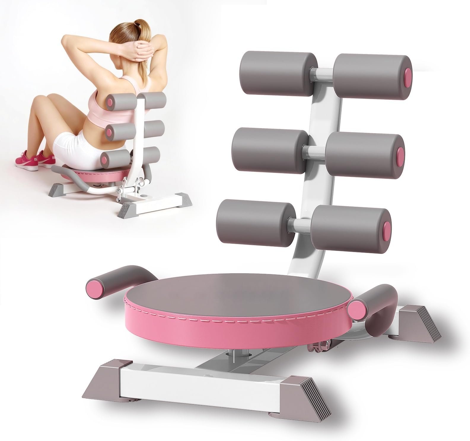 Sit Up Exercise Equipment, Portable Ab Machine for Stomach Workout, Twister Trainer Height with 360° Rotating Disk for Home Gym Full-Body Workout, Max Weight 300LB