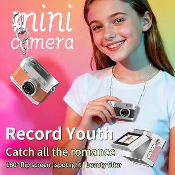 Mini Retro Dijital Kamera 180° Döner Ekran 720P Video Fotoğraf Type-C Nostaljik Tasarım Kolye Ve Anahtarlık