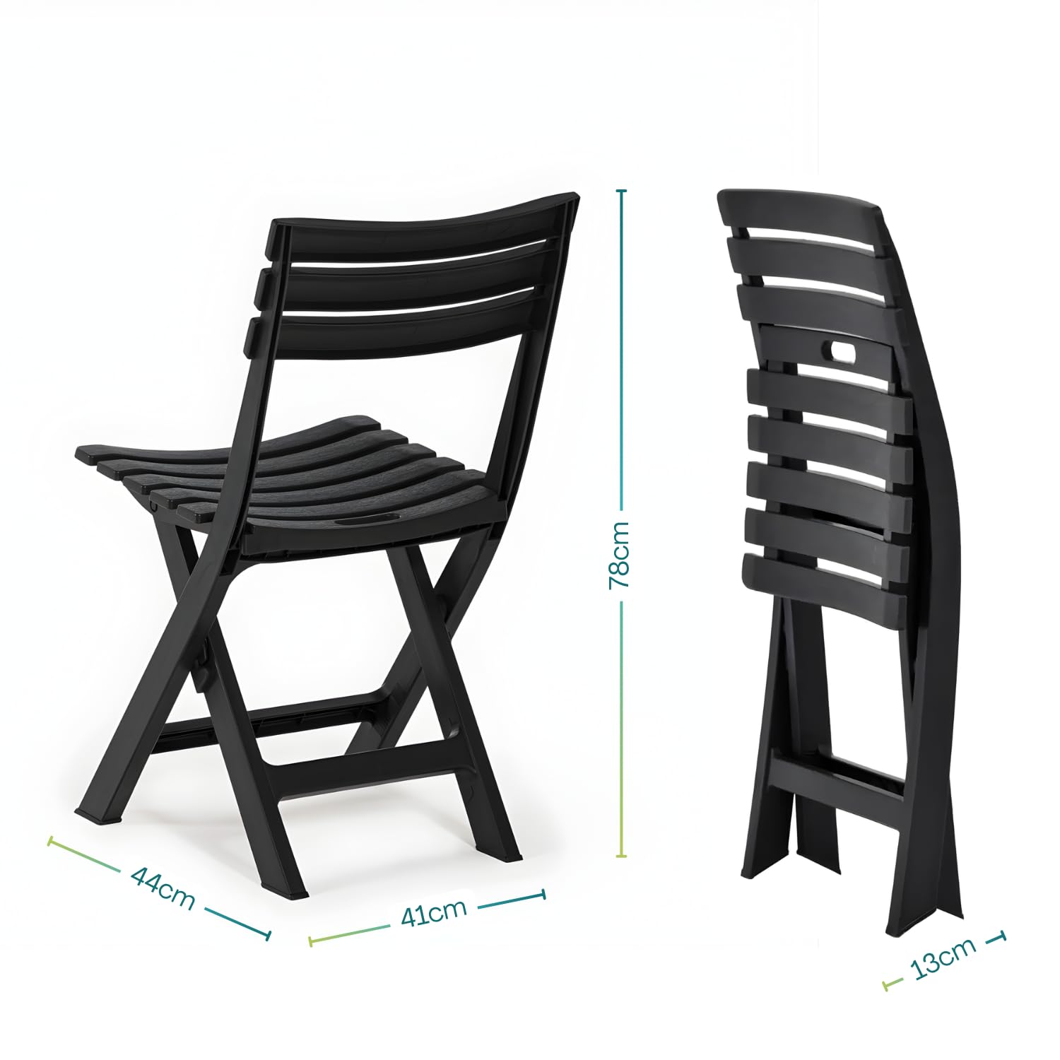 VIRSUS Set 4 Sedie da Giardino Pieghevoli in Polipropilene, misura 41x44x78 cm, Sedia Richiudibile Senza Braccioli per Esterno ed Interno, Made in Italy -BIRK4739 (Antracite)
