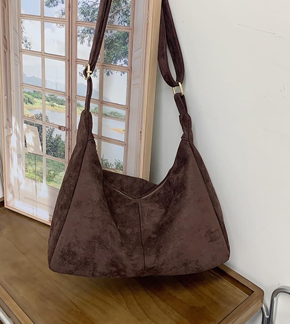 Slouchy Suede Hobo Bags Women Underarm Shoulder Bag Crescent Crossbody Purses Satchels Travel Top-Handle Tote Handbag 2025