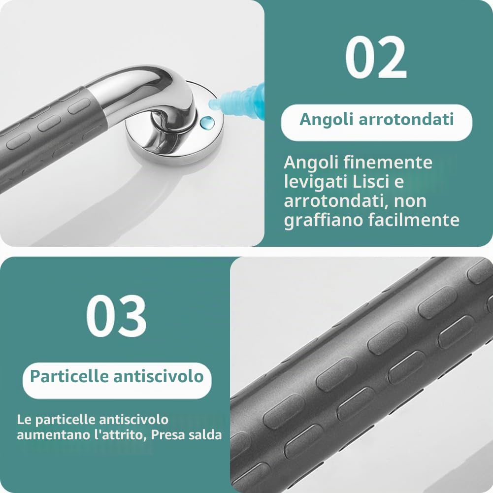 Maniglioni di Parete,Maniglione di Sicurezza a L in Acciaio inox per Bagno,Capacità di Carico 300 kg,Superficie AntiscivoloManiglione di Sicurezza per Doccia per Anziani(Size:70x50cm,Color:grey-left)