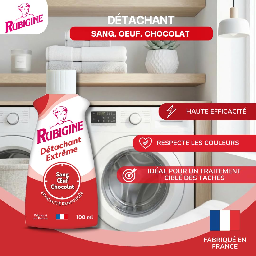 IDEAL - Rubigine, Détachant Sang Oeuf Chocolat, 100 ml - lot de 4 - Détachant Extrême, Efficace sur Tous les Textiles Lavables, Préserve la Fibre des Textiles - Fabrication Française