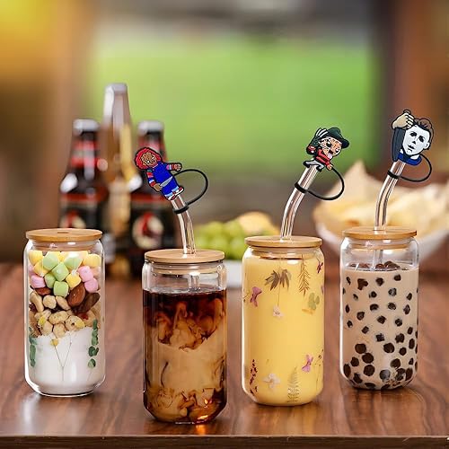 Miniatura 8 de Juego de 8 tapas de popote de Navidad, para popote de 0.276-0.315 in, divertidos, reutilizables, de silicona, compatible con vaso Stanley de 30