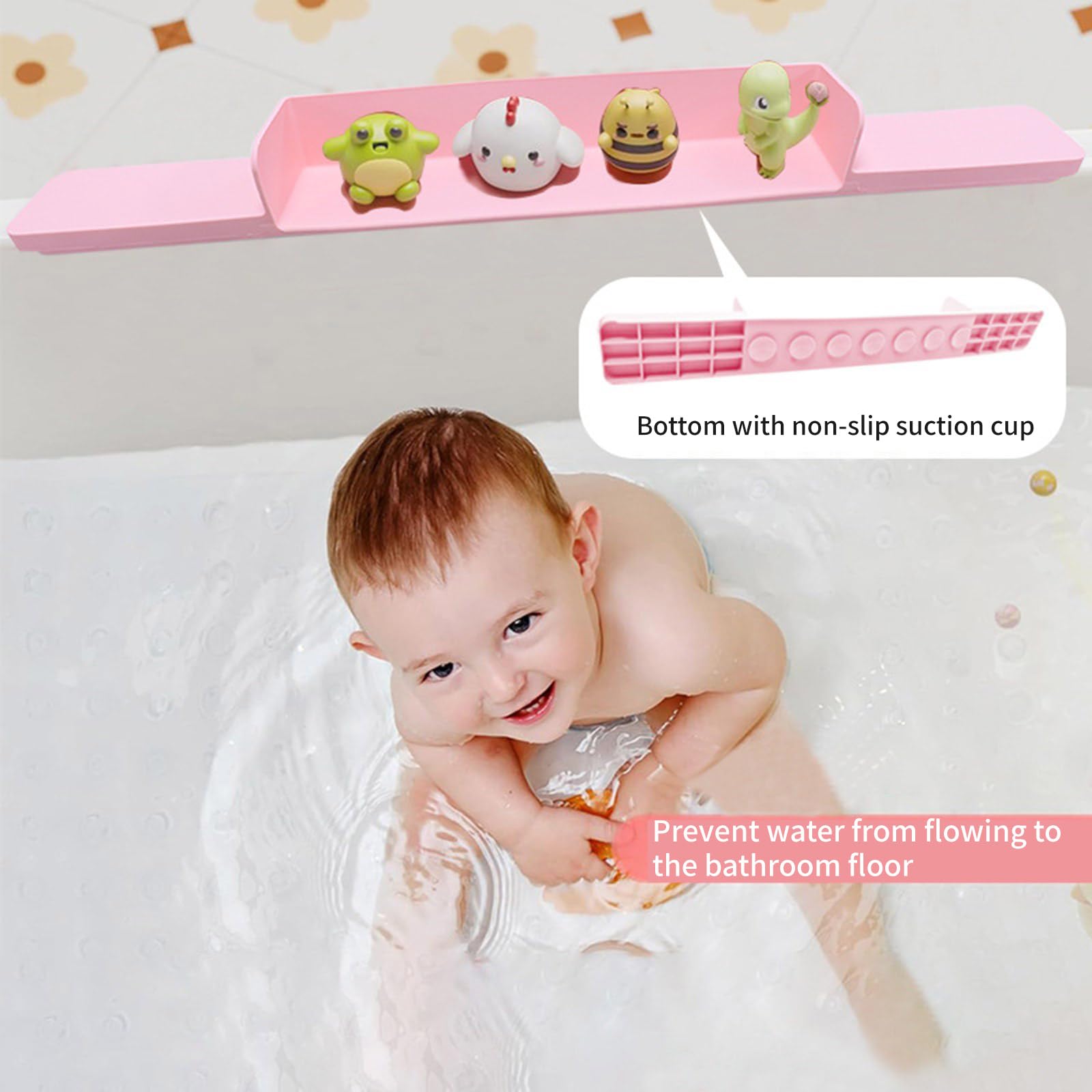 Protector de salpicaduras de baño de silicona con 7 ventosas, instalación sin taladro, barrera de agua apta para niños, para familias, seguridad para el baño, evita el desorden de agua.