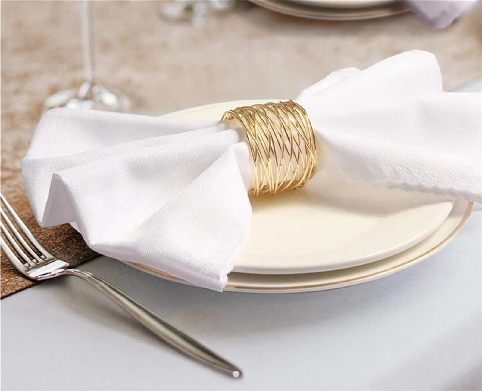 Anillos de servilleta para decoración de mesa, El partido torcido del oro de los anillos servilleta la malla alambre 20pcs fácil instala