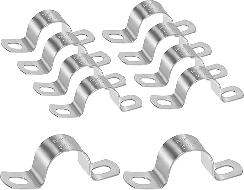 Miniatura 33 de Paquete de 10 abrazaderas de conducto, correa rígida de tubo de acero inoxidable 304 de 1-3/4 pulgadas M45 U con 2 agujeros
