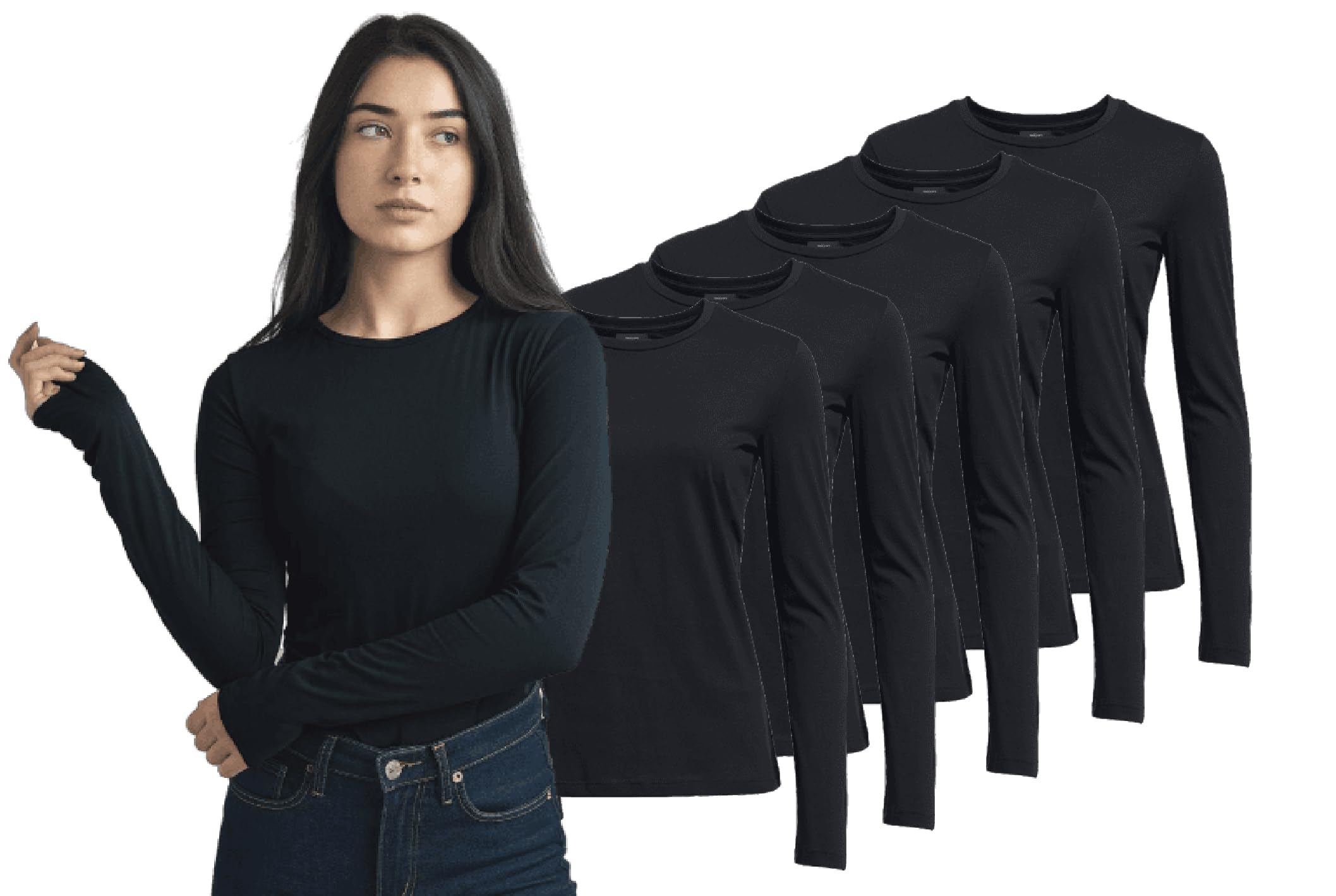 Pack 5 Camisetas Manga Larga Mujer Algodón 100% Básicas