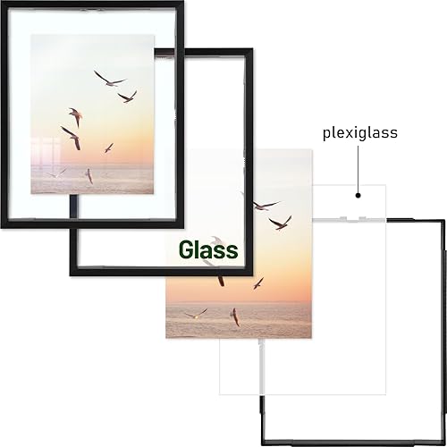 Miniatura 4 de Frametory, Marco de fotos flotante de 8 x 10 pulgadas, marco de fotos de metal de aluminio negro, cristal real de la parte delantera, para pantallas