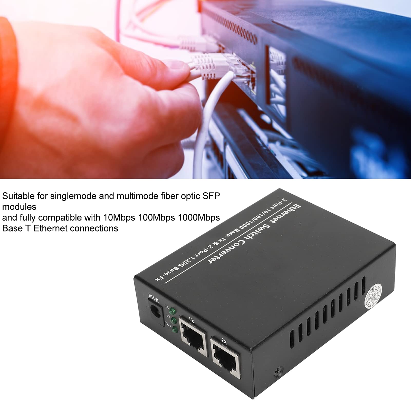 Gigabit Fibre Media Converter, Konwerter SFP na RJ45 Ethernet Plug and Play Fibre Transceiver Moduł SFP, 10/100/1000Base TX, Transmisja do 120 Km