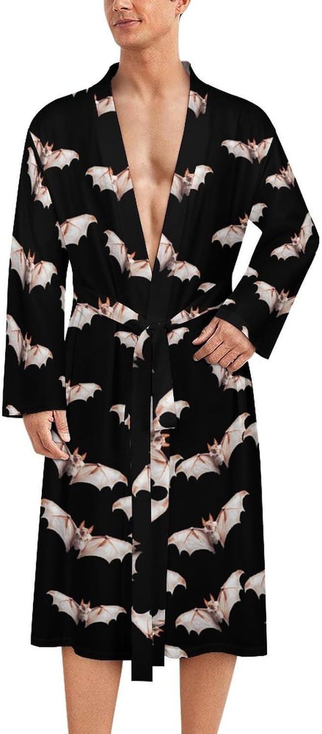 Bat Mens Robe Long Bathrobe for Women Bath Robes Lightweight Soft Printed Sleepwear