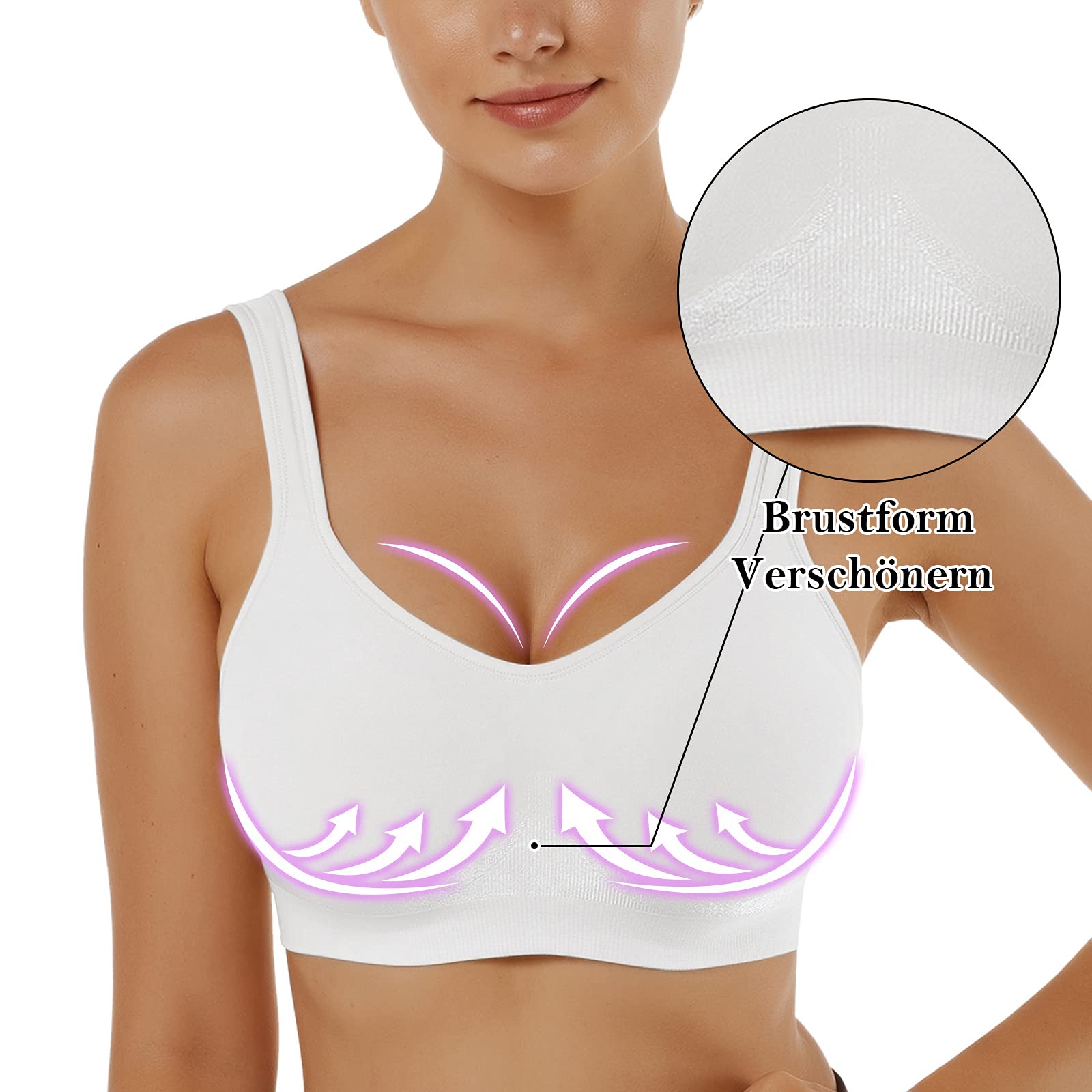 Vertvie Sujetador Deportivo Mujer 1/2/3 Piezas sin Aros con Almohadillas Sujetadores Cómodos para Diario Ejercicio Yoga Dormir(C-3*Blanco,L)