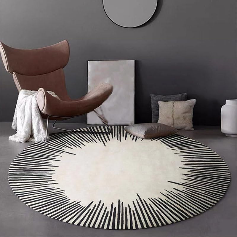 Tapis rond en polyester ZORZA 100x100cm lavable et antidérapant pour le sol de la chambre