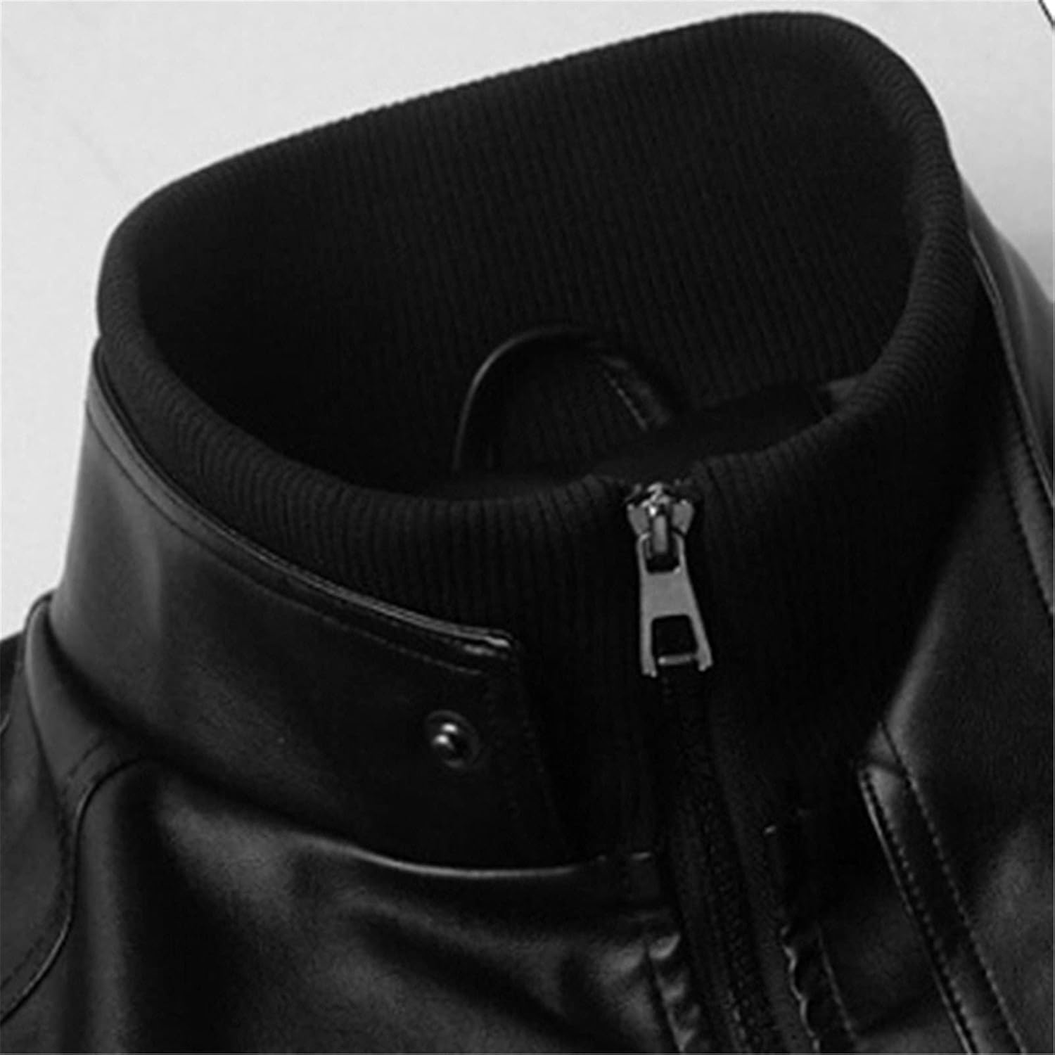 HOURVNEI Men's Leather Jackets Men Stand Collar Coats Mens Motorcycle Leather Jacket Casual Slim Clothing Leather Coats