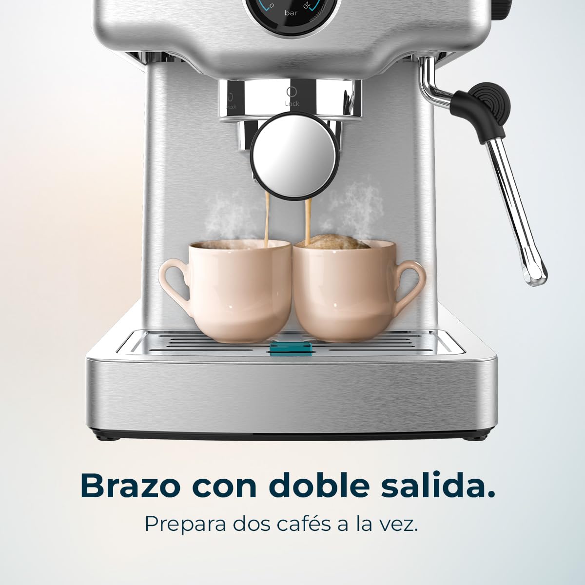 Cecotec Espressomaschine Barista Power Espresso 20 Barista Mini, 1465 W, 20 Bar, Manometer und Thermoblock, Schwenkbarer Dampfauslass und Doppelauslaufarm, 1,8 Liter Fassungsvermögen