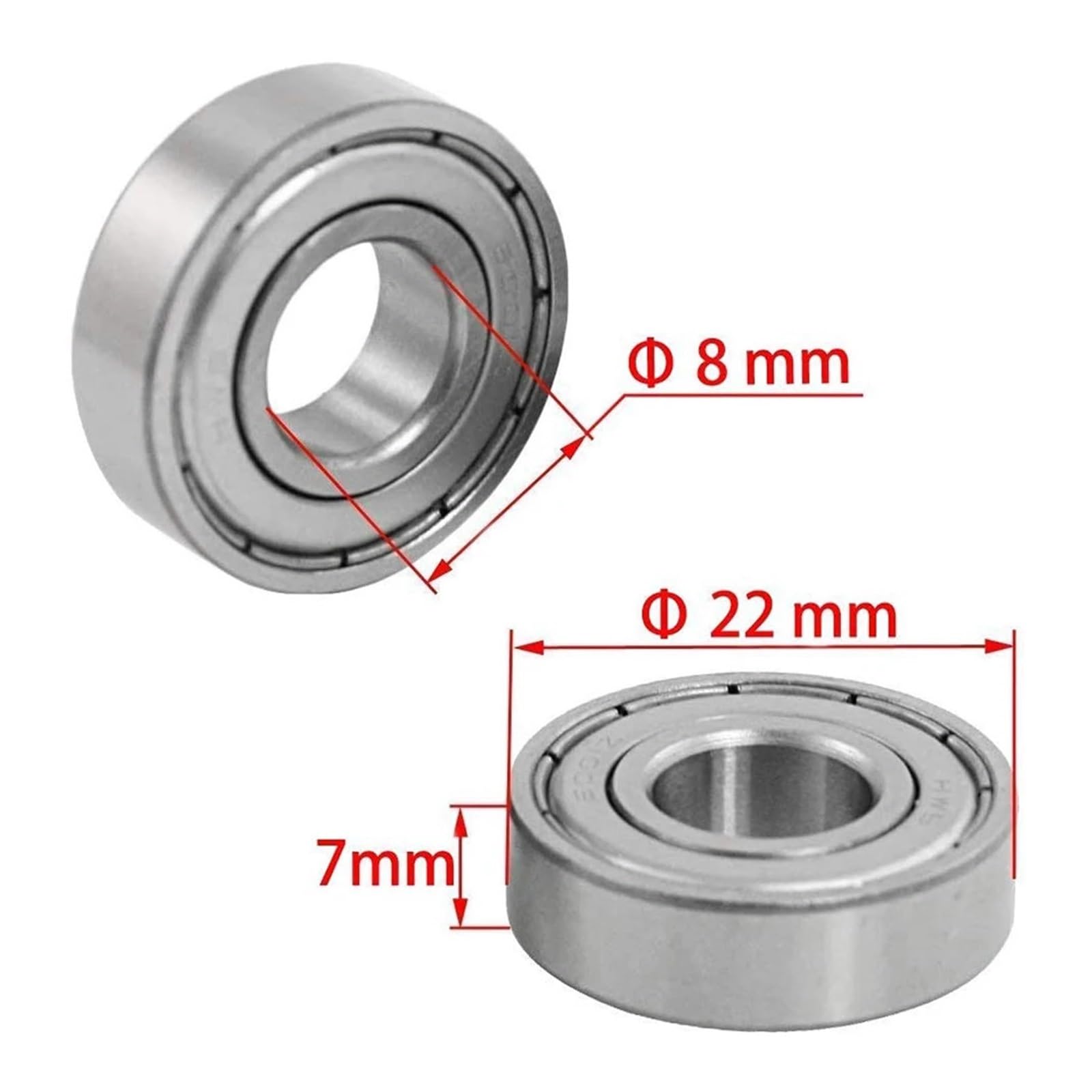 10-50 sztuk 608ZZ Łożyska kulkowe ze stali węglowej jednorzędowe metalowe podwójnie ekranowane głębokie rowki do deskorolki(40PCS)