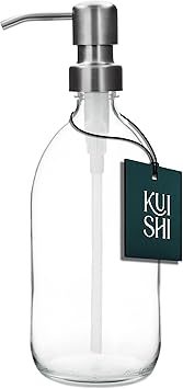 Kuishi 500ml Glass Soap Dispenser with Silver Stainless Steel Pump - Refillable BPA-Free Hand Soap Dispenser for Kitchen & Bathroom, Clear