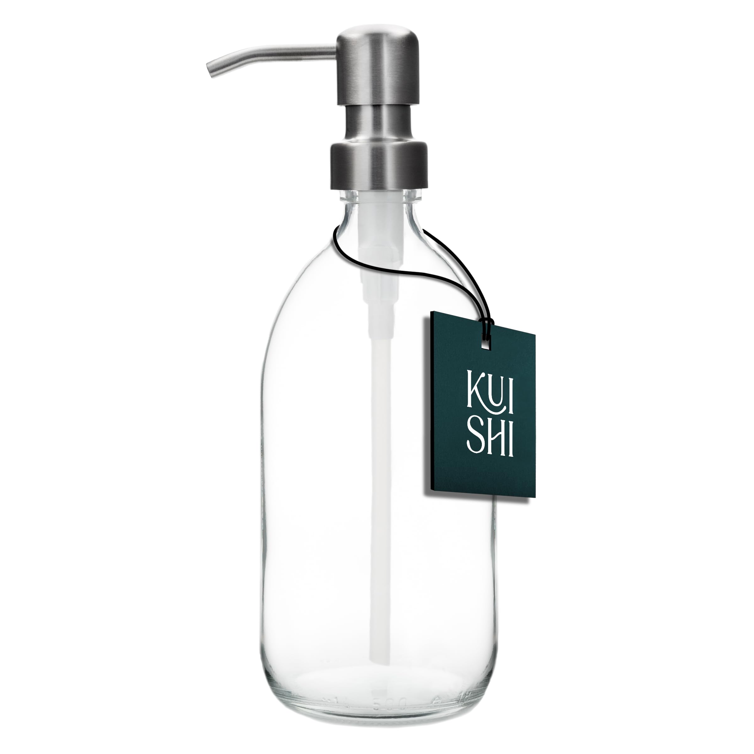 Kuishi 1000ml Glass Soap Dispenser with Silver Stainless Steel Pump - Refillable BPA-Free Hand Soap Dispenser for Kitchen & Bathroom, Clear — image 1