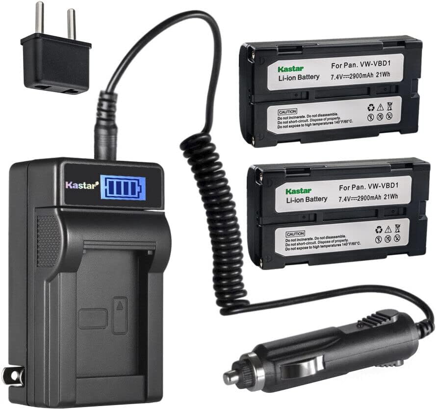 Kastar 2-Pack VM-BPL13 Battery and LCD AC Charger Compatible with Hitachi VM-E Series VM-E340A, VM-E368E, VM-E368LE, VM-E455LA, VM-E465LA, VM-E530A, VM-E535LA, VM-E540LA, VM-E545LA, VM-E545LS, VM-E555
