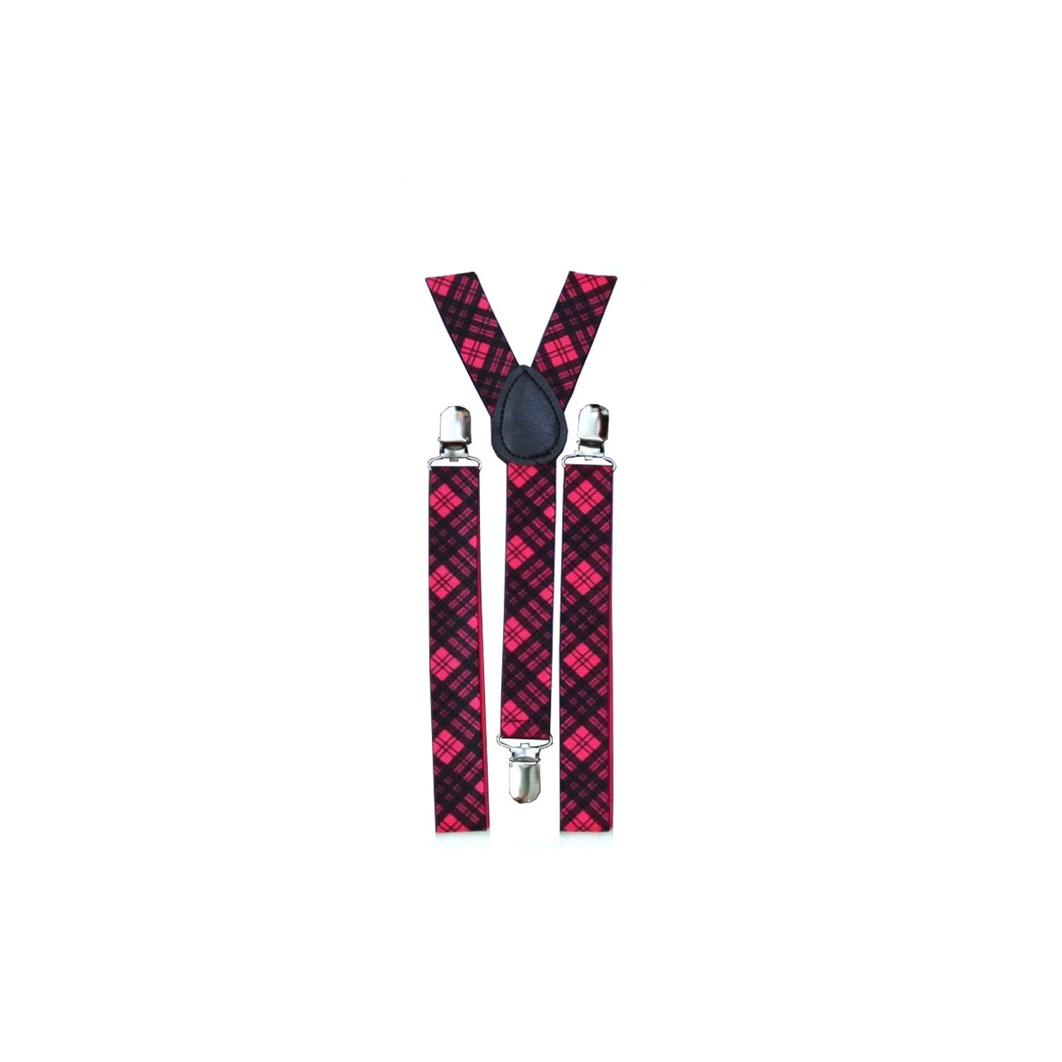 Wickedfun Unisex Kids Hot Pink Tartan Girls Boys Women's Mens Ladies Adjustable Braces Suspenders Fancy Dress (Hot Pink Tartan)