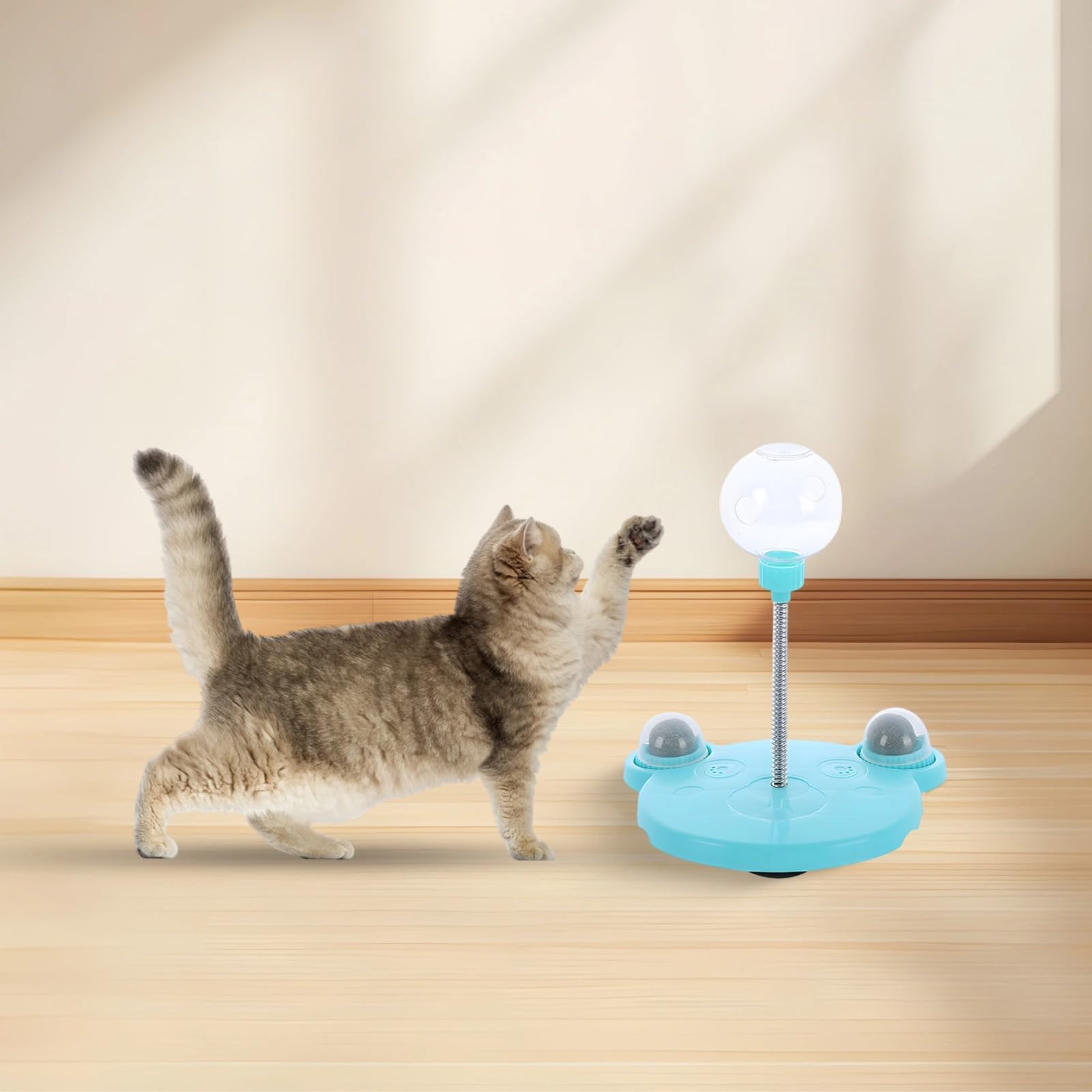 Leckerli-Spender für Katzen, interaktives Spielzeug mit Katzenminze, rutschhemmender Futterball, niedliche Bärenbasis, Federständer, Leckerli-Ausgabe, fördert Spiel und geistige Beschäftigung