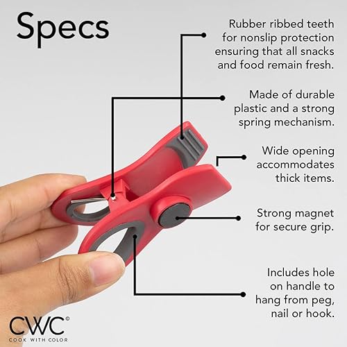 Miniatura 35 de COOK WITH COLOR Clips para bolsas con imán, clips para alimentos, clips para chips, clips para bolsas para almacenamiento de alimentos con agarre
