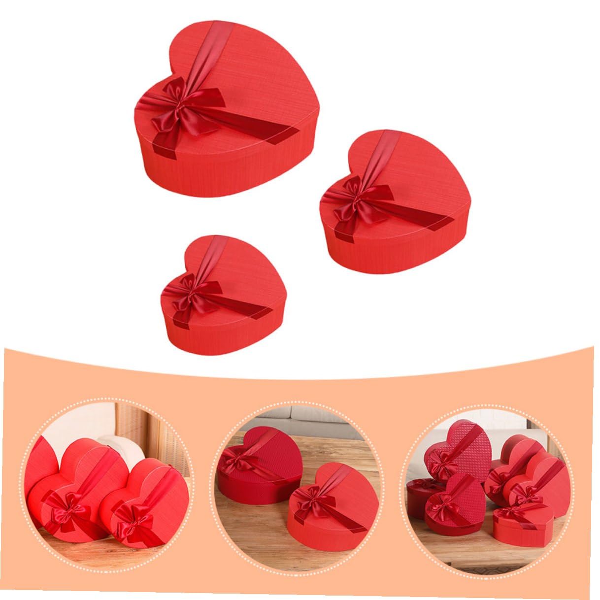 Abaodam Herzförmige Geschenkbox 3 Stück Valentinstag Aufbewahrungsbox Karton Bonbonschachtel Rot mit Schleife Verpackungskarton für Geschenke und Kosmetik