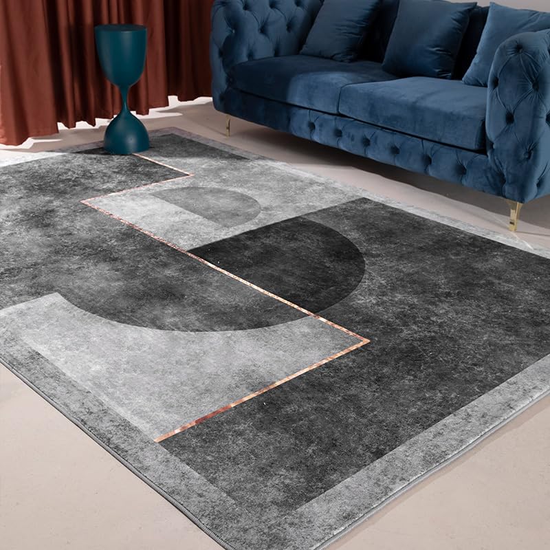 Tapis moderne salon gris géométrique 70x140 cm pour décoration de chambre élégante