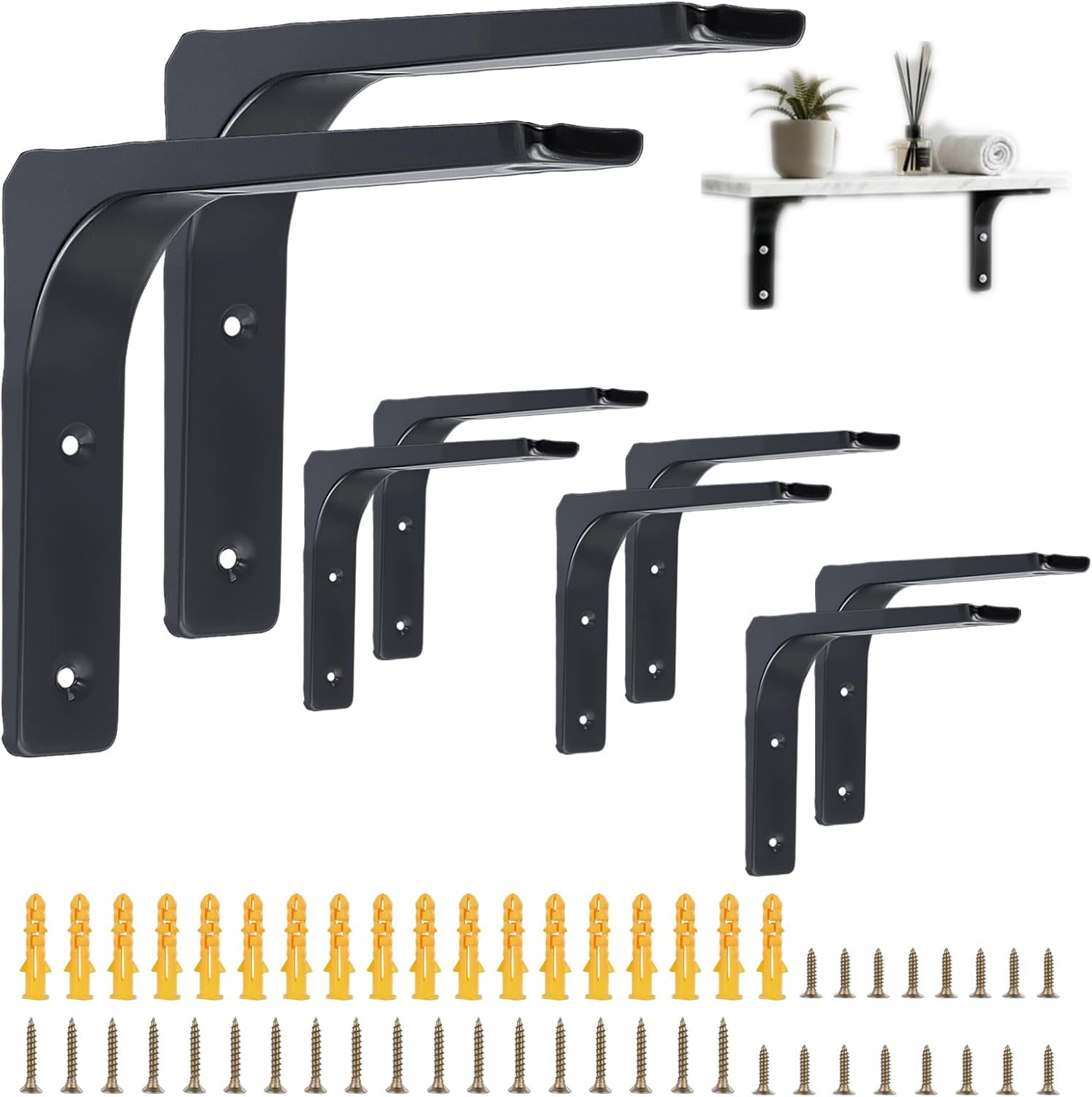Supports d'étagère invisibles noirs 20x15cm en métal avec vis pour fixation murale Lot de 8