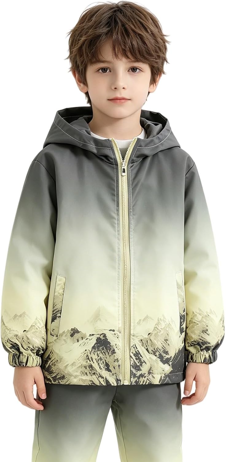Boys Rain Jacket Kid Lightweight Windbreaker Jacket Gradient Waterproof Hooded Raincoat Outdoor Full Zip Coats for Boys Girls