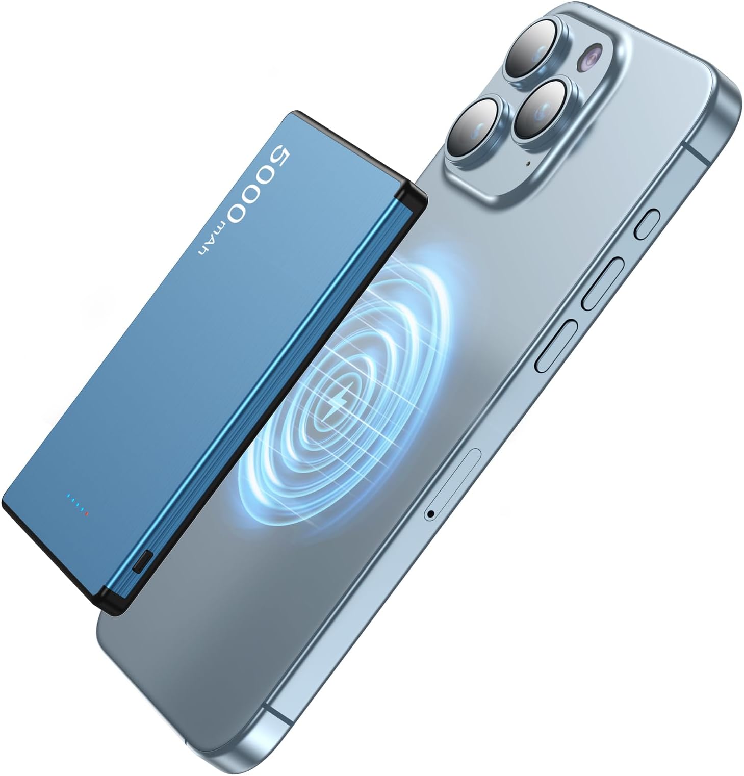 Magnetic Portable Charger Magnetic 5000mAh Ultra Slim Battery Pack, 0.3in3.9oz Mini Wireless Power Bank with 20W PD USB-C Two-Way Charging, Compatible for iPhone 15/14/13/12 Series (Blue)