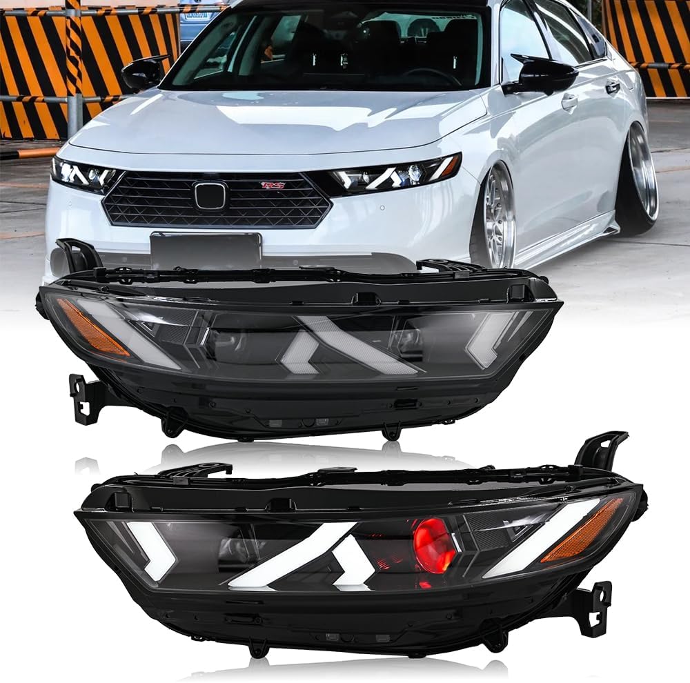 Headlights for 11th Gen Honda Accord LX EX EX-L Sport Sport-L Touring 2023 2024 2025 Frontlight with Blue Animation Sequential Turn Signal Front Head Lamp(Red Eye, A Pair)