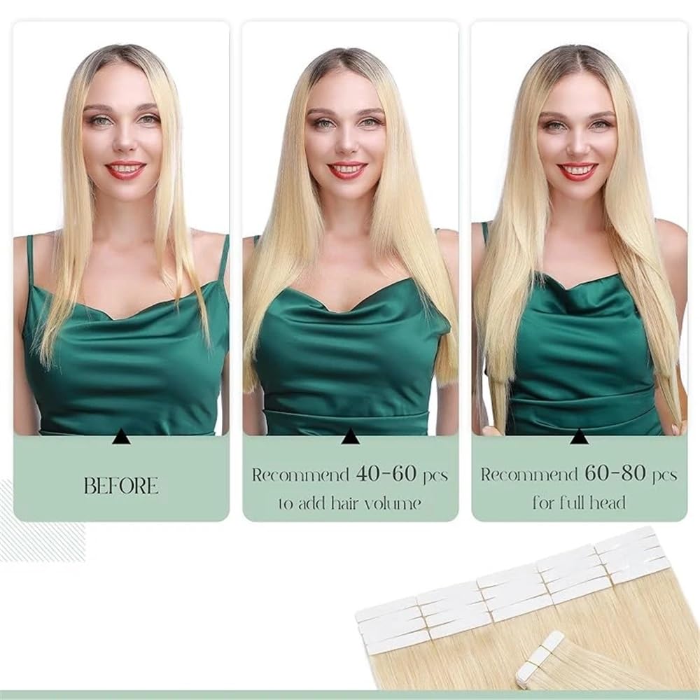 20 cali pasma do przedłużania włosów ludzkich, 20 szt. Blond skóra Remy splot bezszwowe niewidoczne naturalne proste włosy dla kobiet (20 cali)